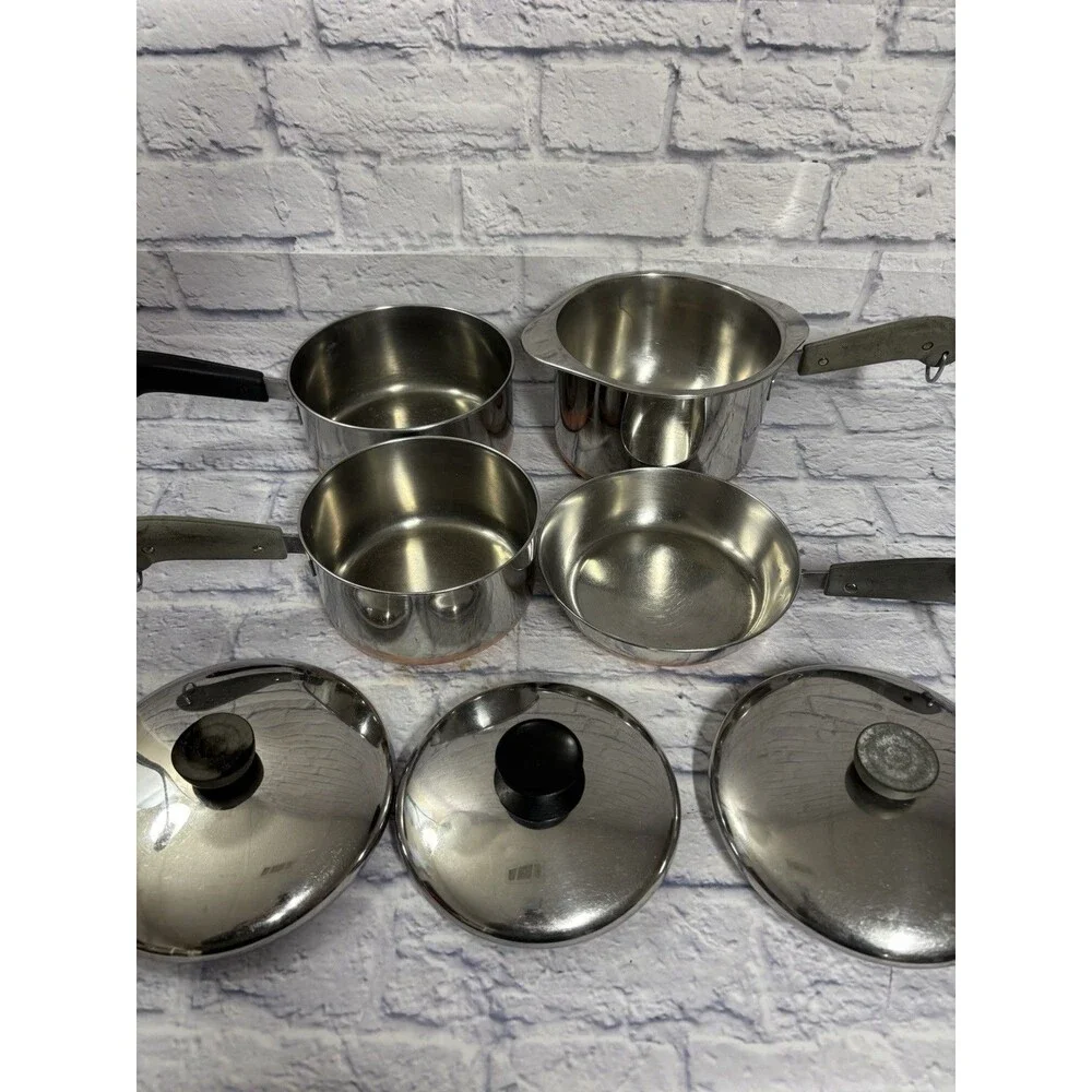 Revere Ware Set Saucepans Stockpot Lids 1801 Copper Bottom Pots Lids 9 Piece